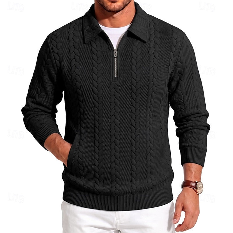 Chase | Men's Cable Knit Quarter-Zip Polo Sweater