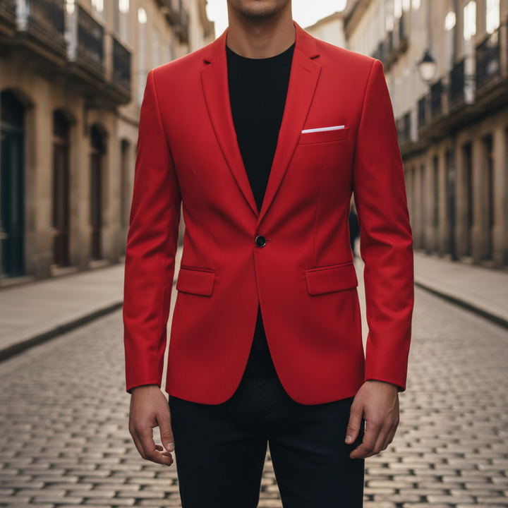 Pocket Square Notch Lapel Single Button Slim Fit Blazer
