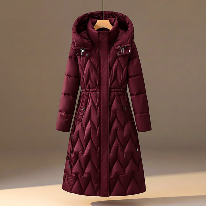 Delphine | Women's Fitted Quilted Hooded Coat with Drawstring Waist