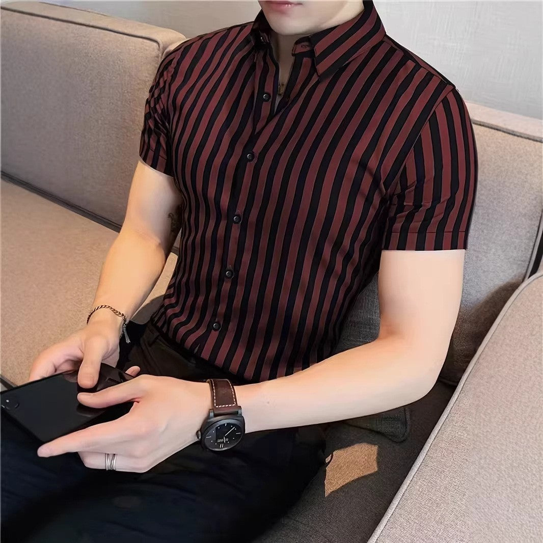 Micro Check Print Short Sleeve Muscle Fit Mens Casual Shirt