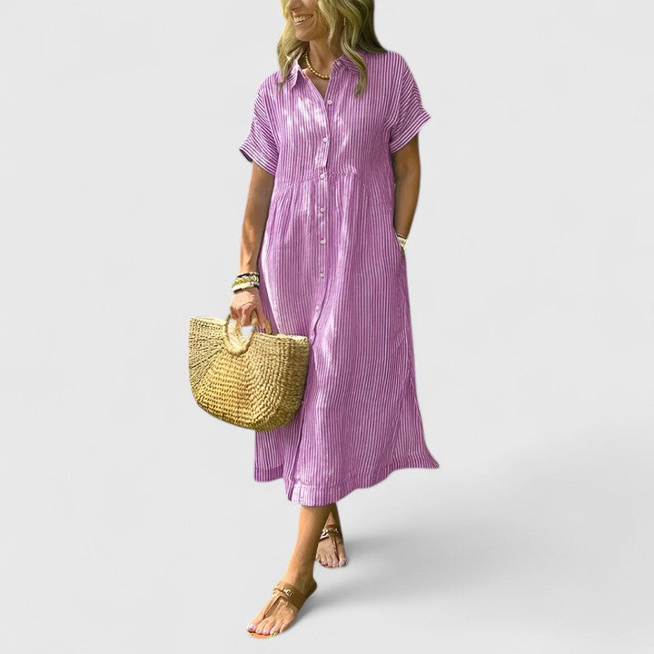 Striped Shirt Midi Summer Dress Loose Fit