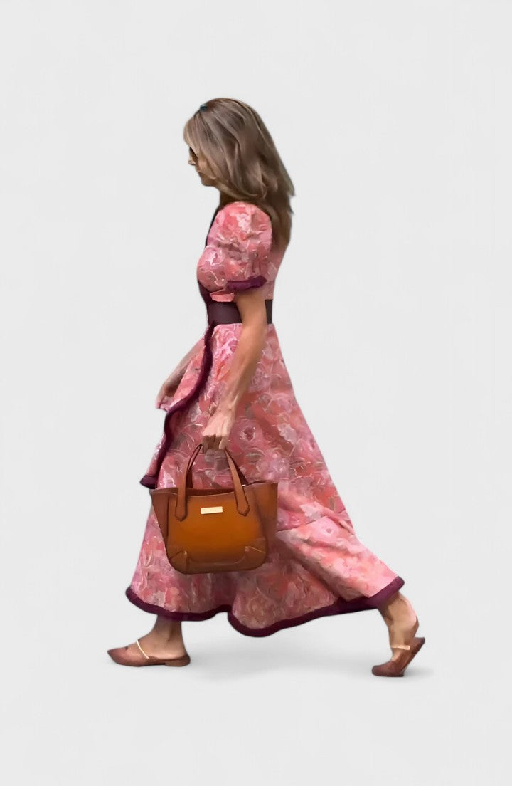 Floral Wrap Midi Dress Belted Puff Sleeve