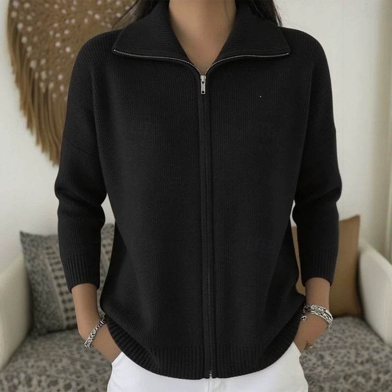 Linnea | Women's Full Zip Ribbed Knit Cardigan Sweater