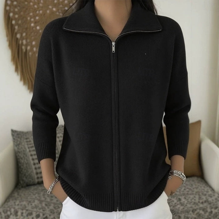 Linnea | Women's Full Zip Ribbed Knit Cardigan Sweater