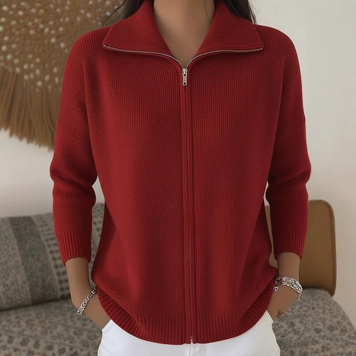 Linnea | Women's Full Zip Ribbed Knit Cardigan Sweater