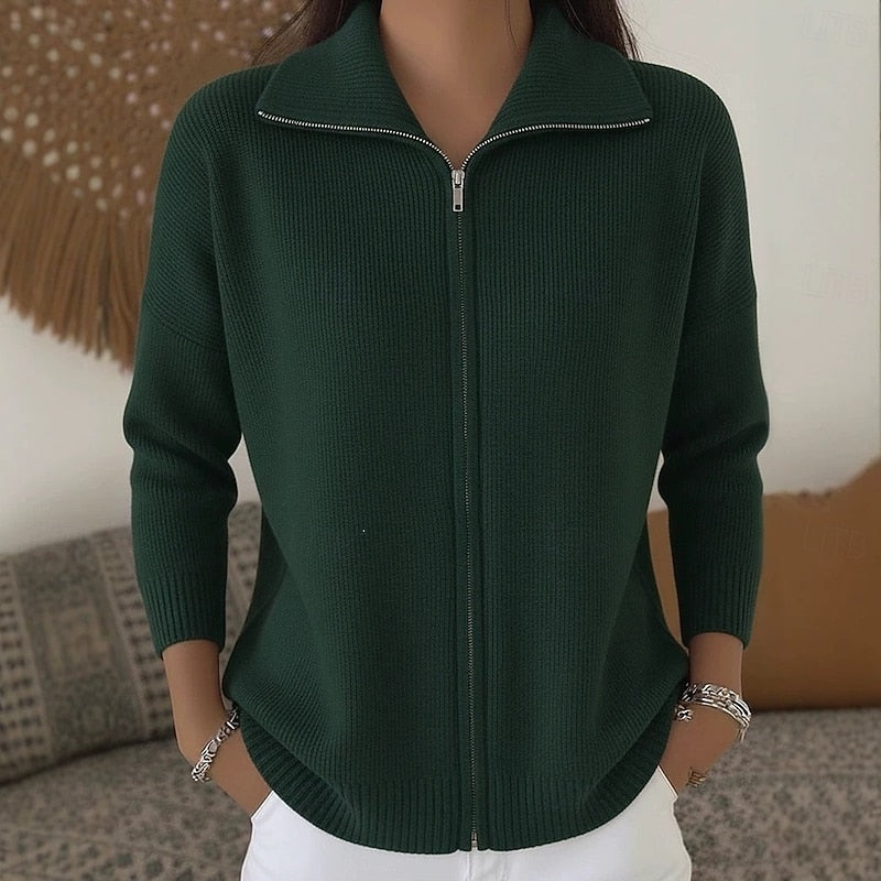 Linnea | Women's Full Zip Ribbed Knit Cardigan Sweater