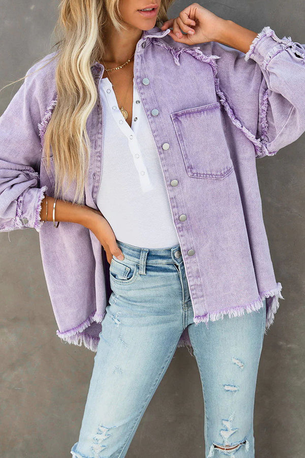 Josephine | Women's Frayed Hem Oversized Denim Shirt Jacket