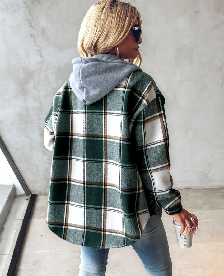 Harriet | Women's Plaid Button Front Jacket with Drawstring Hood