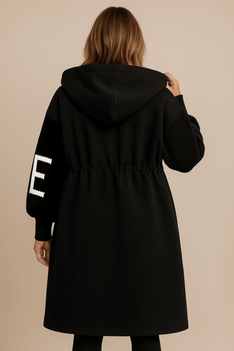 Marceline | Women's Hooded Coat with Contrast Letter Sleeve Panels