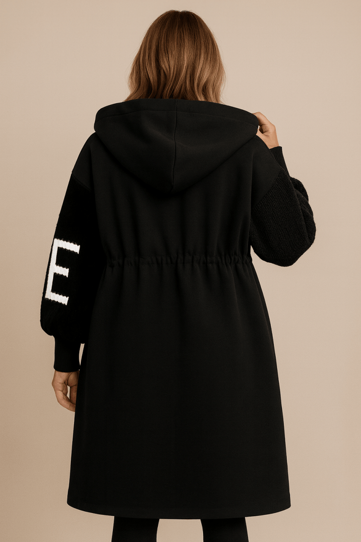 Marceline | Women's Hooded Coat with Contrast Letter Sleeve Panels