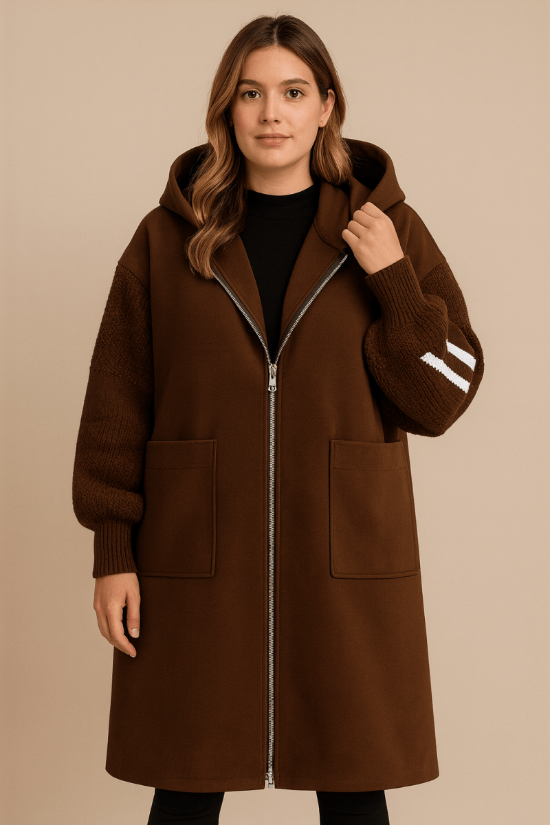 Marceline | Women's Hooded Coat with Contrast Letter Sleeve Panels