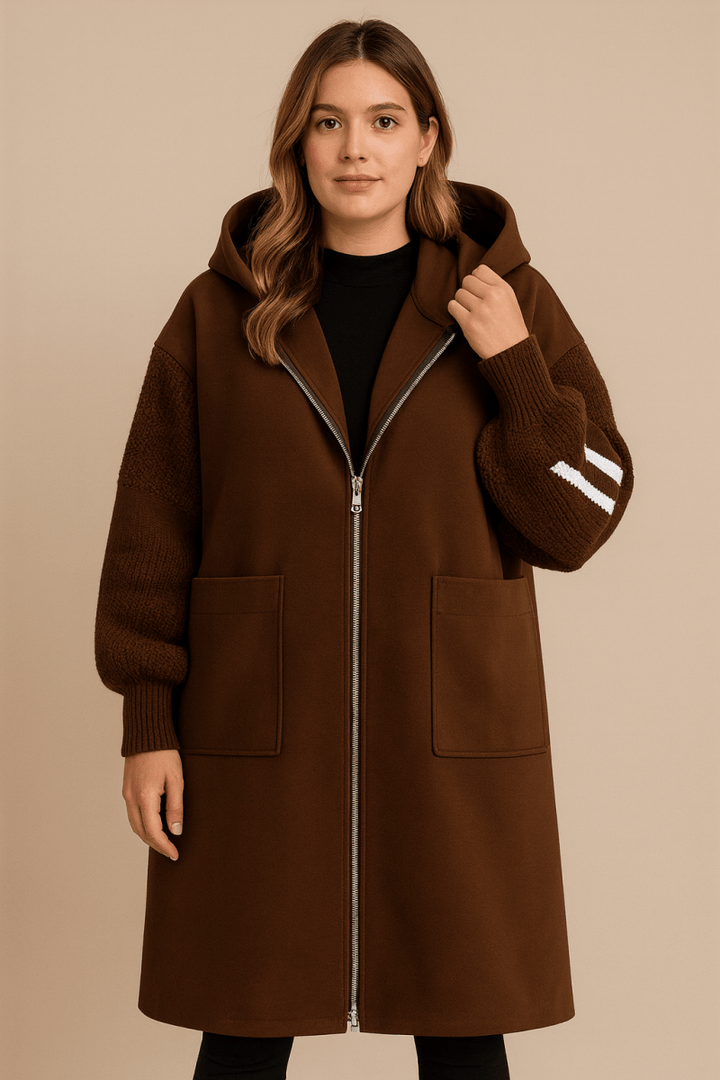 Marceline | Women's Hooded Coat with Contrast Letter Sleeve Panels