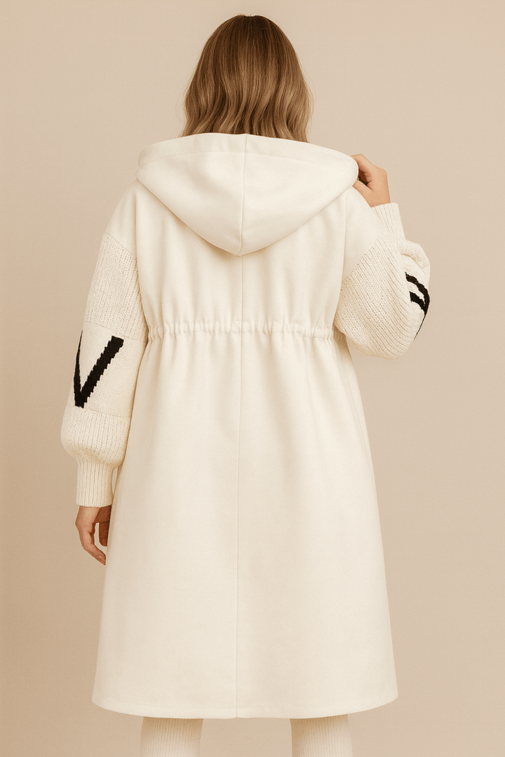 Marceline | Women's Hooded Coat with Contrast Letter Sleeve Panels