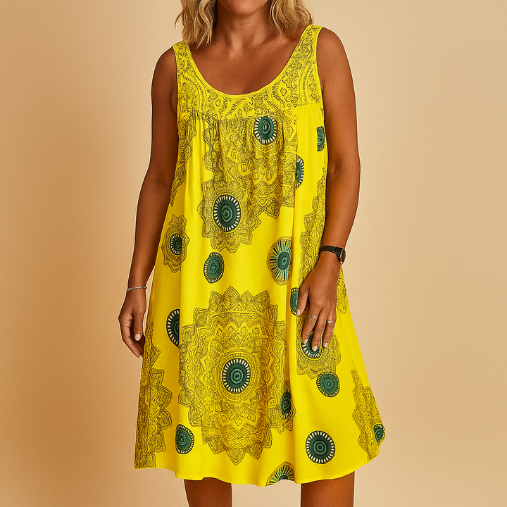 Casual Mandala Print Lace Trim Boho Sundress