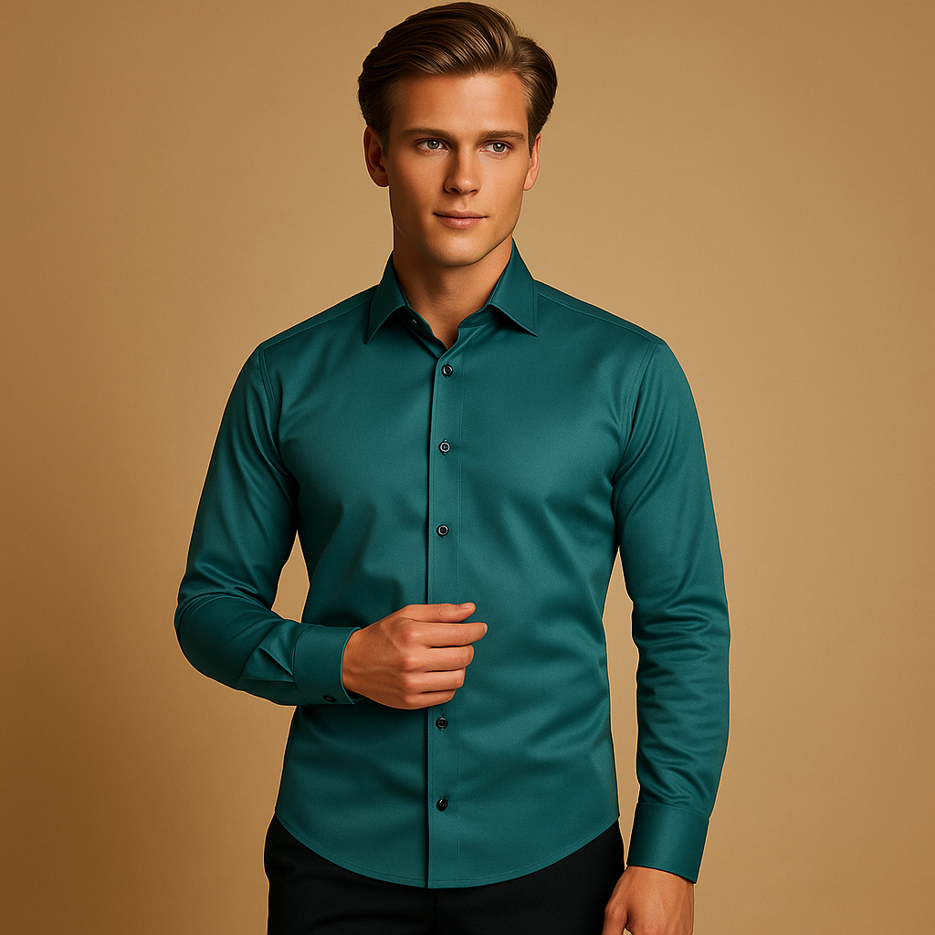 Contrast Button Spread Collar Slim Fit Long Sleeve Mens Dress Shirt
