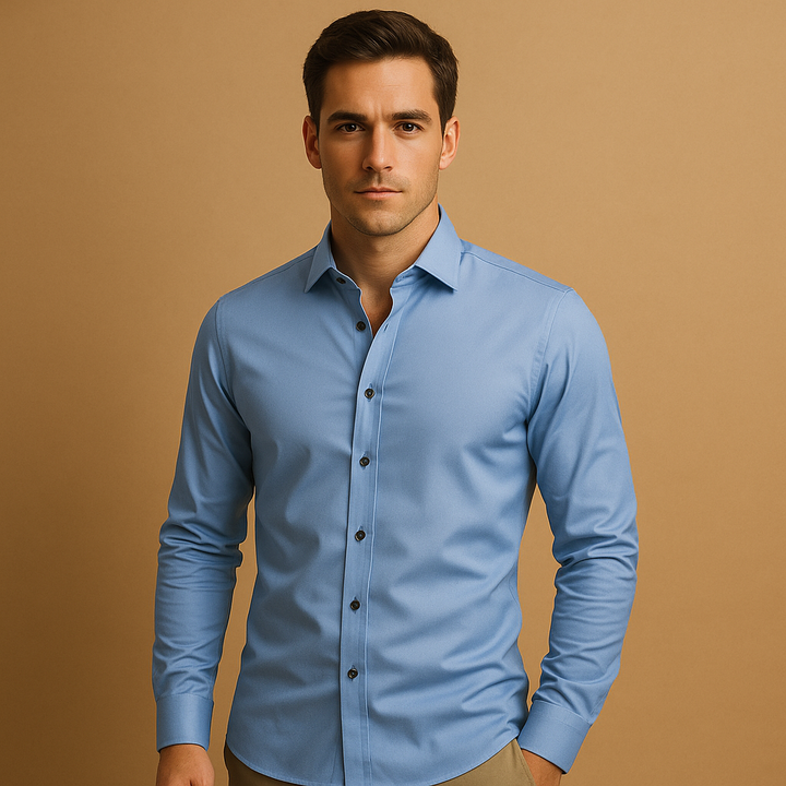 Contrast Button Spread Collar Slim Fit Long Sleeve Mens Dress Shirt