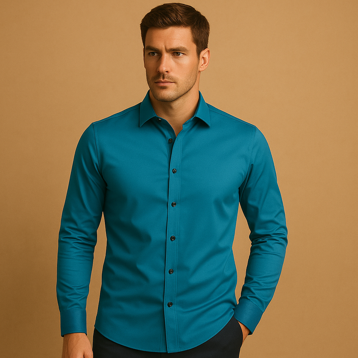 Contrast Button Spread Collar Slim Fit Long Sleeve Mens Dress Shirt