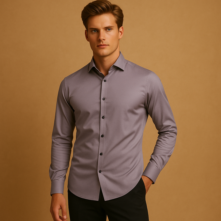 Contrast Button Spread Collar Slim Fit Long Sleeve Mens Dress Shirt