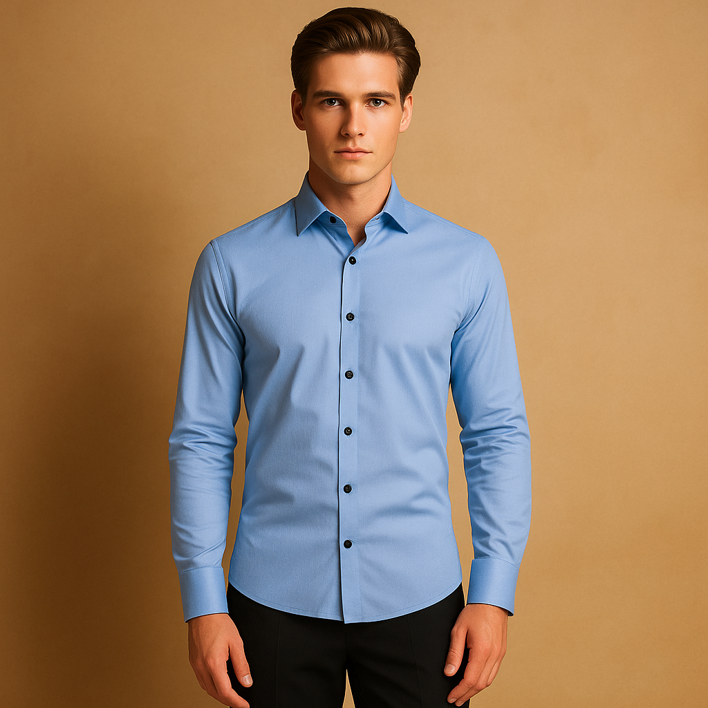 Contrast Button Spread Collar Slim Fit Long Sleeve Mens Dress Shirt