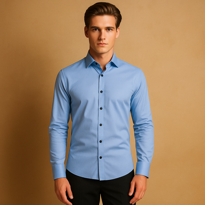 Contrast Button Spread Collar Slim Fit Long Sleeve Mens Dress Shirt