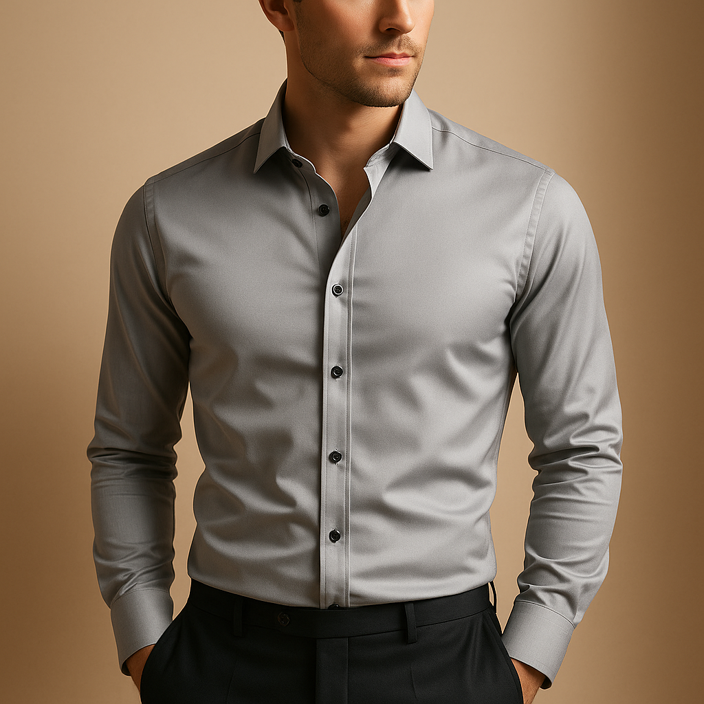 Contrast Button Spread Collar Slim Fit Long Sleeve Mens Dress Shirt