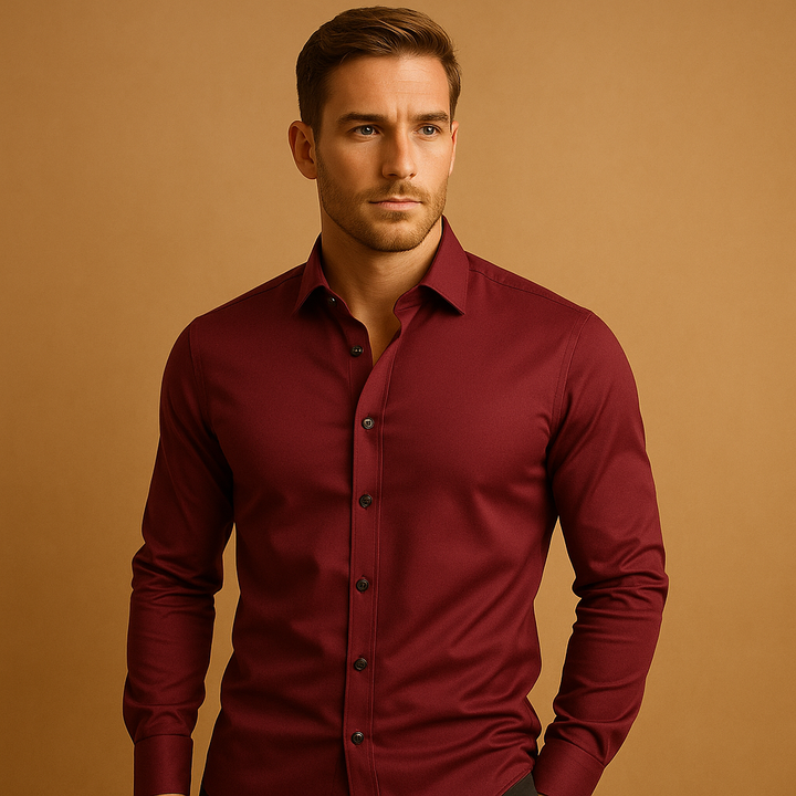 Contrast Button Spread Collar Slim Fit Long Sleeve Mens Dress Shirt