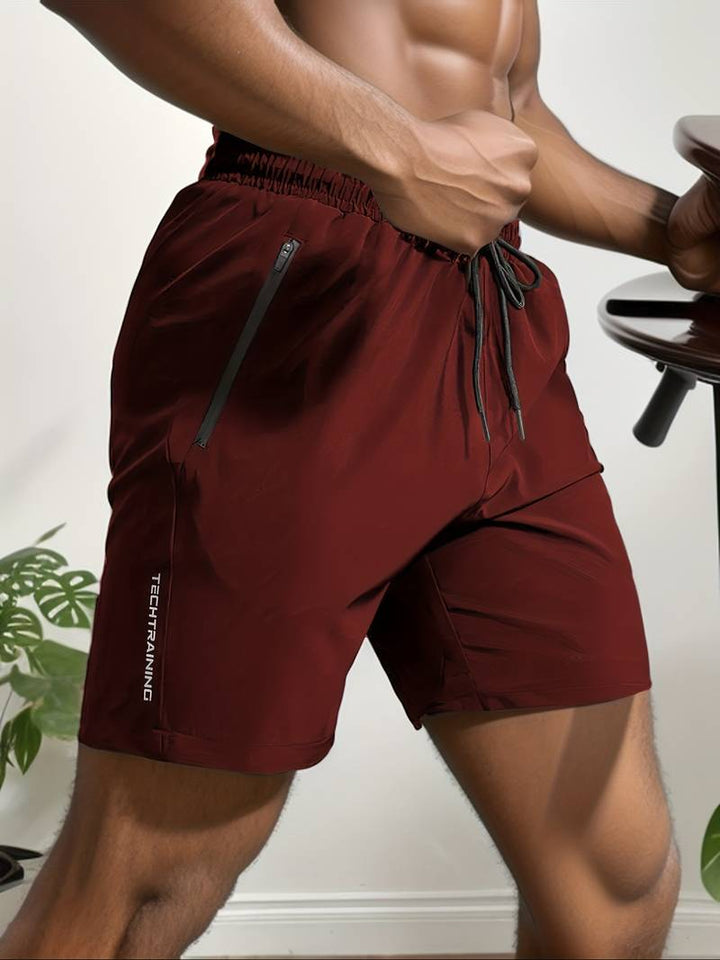 Zip Pocket Drawstring Elastic Waist Quick Dry Training Shorts