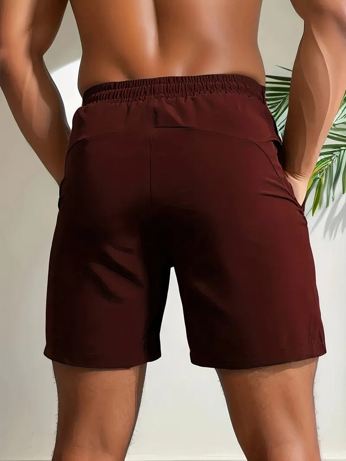 Zip Pocket Drawstring Elastic Waist Quick Dry Training Shorts