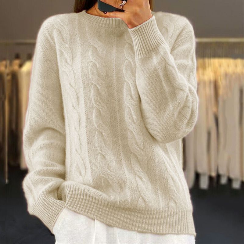 Kelsy | Women's Crew Neck Cable Knit Pullover Sweater