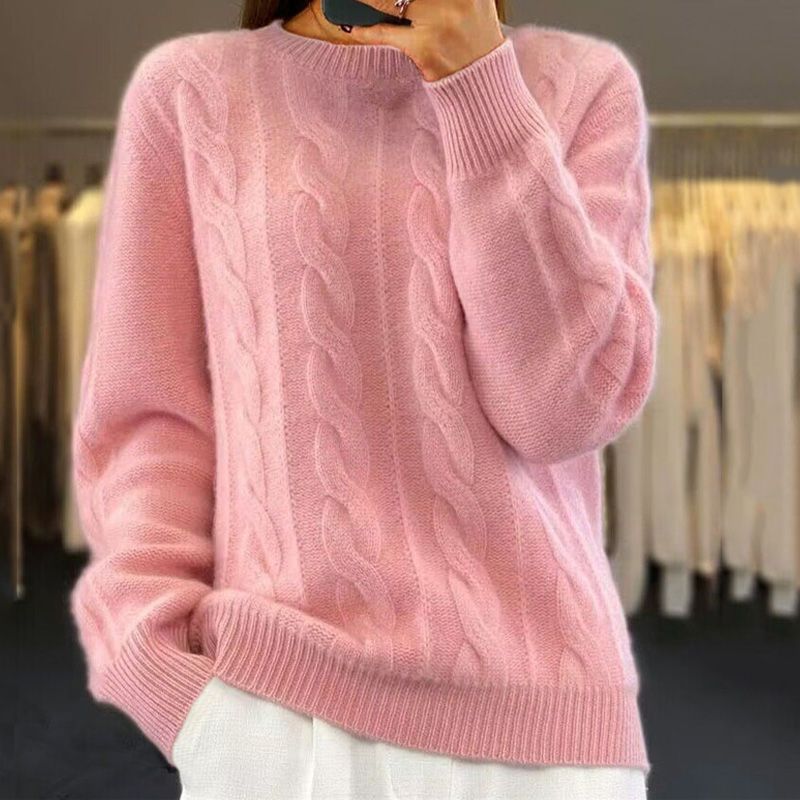 Kelsy | Women's Crew Neck Cable Knit Pullover Sweater
