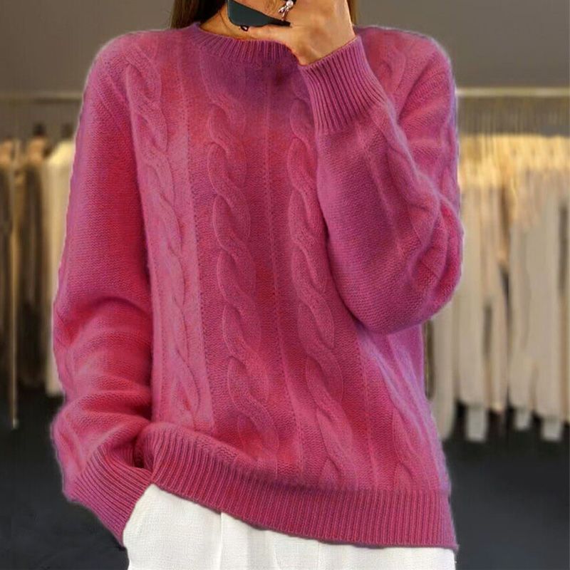 Kelsy | Women's Crew Neck Cable Knit Pullover Sweater