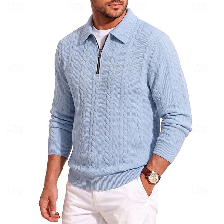 Chase | Men's Cable Knit Quarter-Zip Polo Sweater