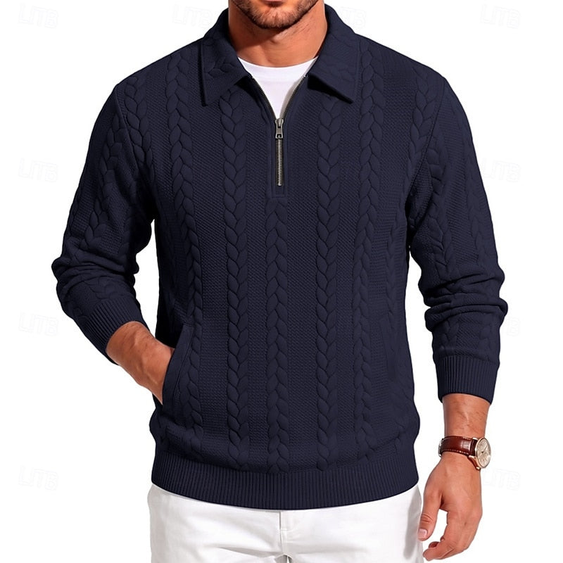 Chase | Men's Cable Knit Quarter-Zip Polo Sweater