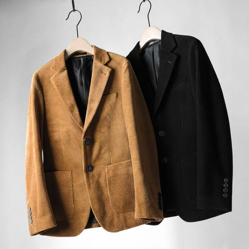 Notch Lapel Two Button Patch Pocket Corduroy Blazer
