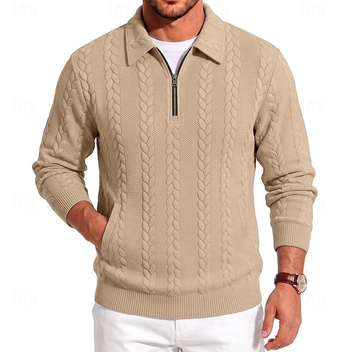 Chase | Men's Cable Knit Quarter-Zip Polo Sweater
