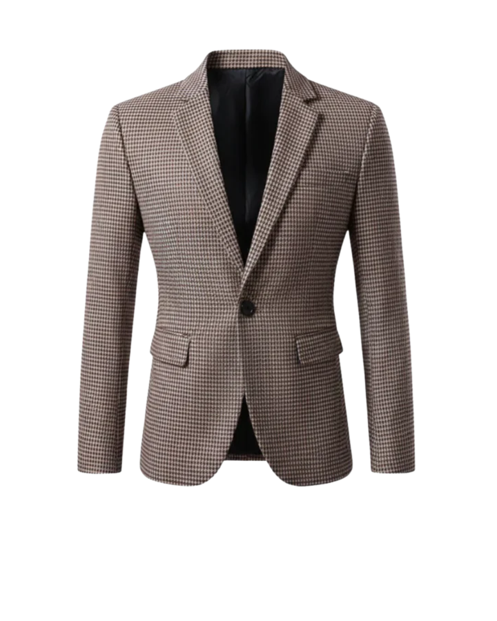 Houndstooth Notch Lapel Flap Pocket Single Button Slim Blazer