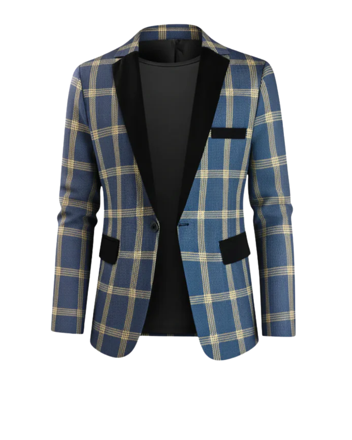 Plaid Velvet Lapel Contrast Trim Single Button Slim Blazer