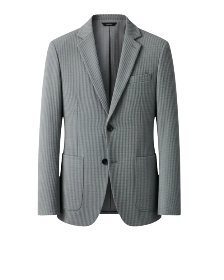 Ribbed Texture Notch Lapel Patch Pocket Single Button Blazer