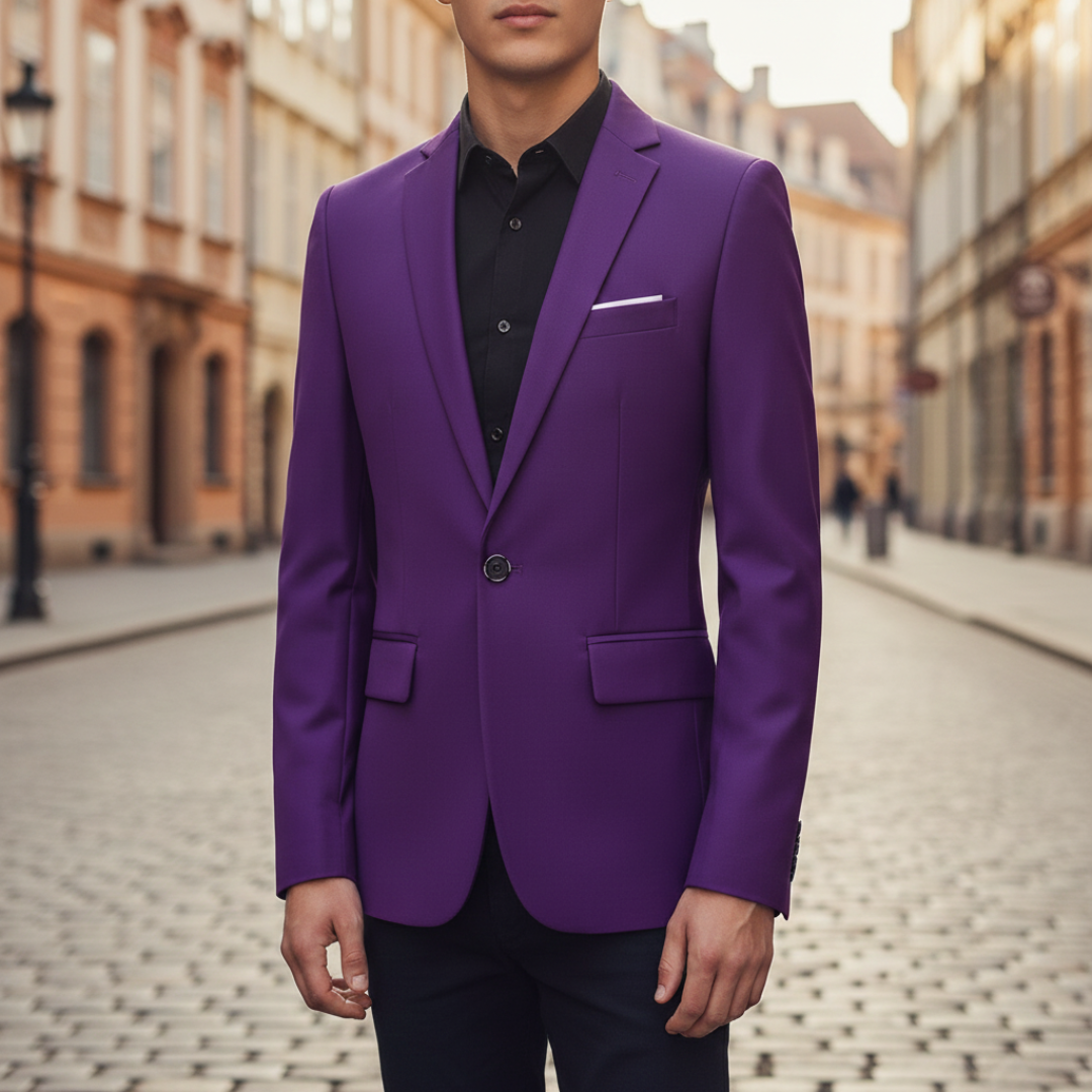 Pocket Square Notch Lapel Single Button Slim Fit Blazer