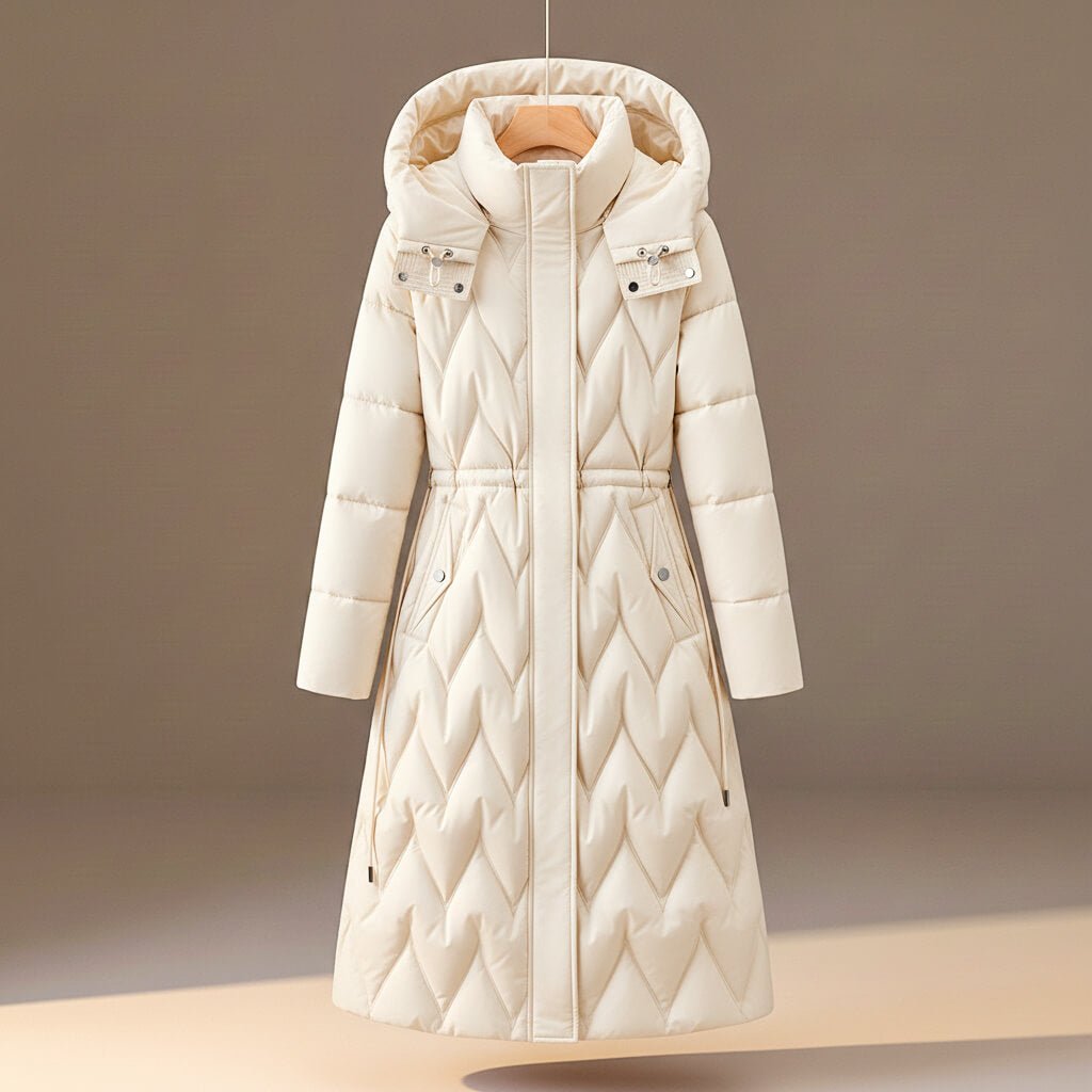 Delphine | Women's Fitted Quilted Hooded Coat with Drawstring Waist