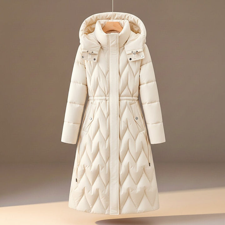 Delphine | Women's Fitted Quilted Hooded Coat with Drawstring Waist