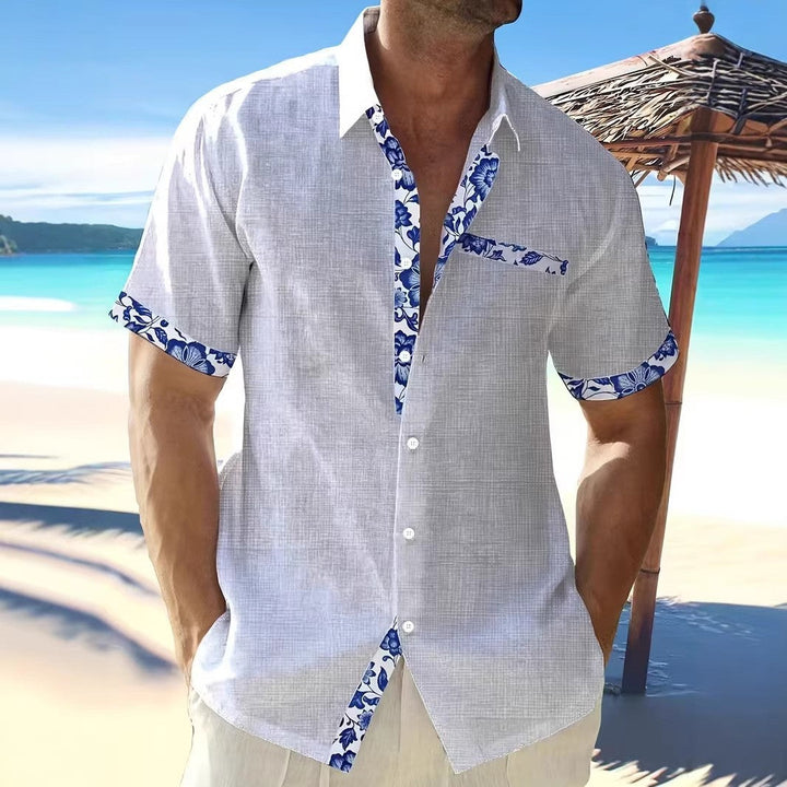Micro Check Print Short Sleeve Muscle Fit Mens Casual Shirt
