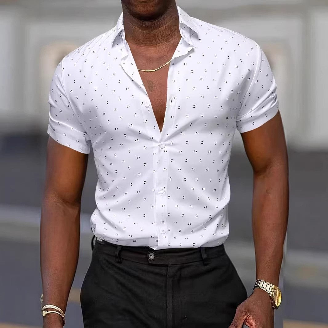 Micro Check Print Short Sleeve Muscle Fit Mens Casual Shirt