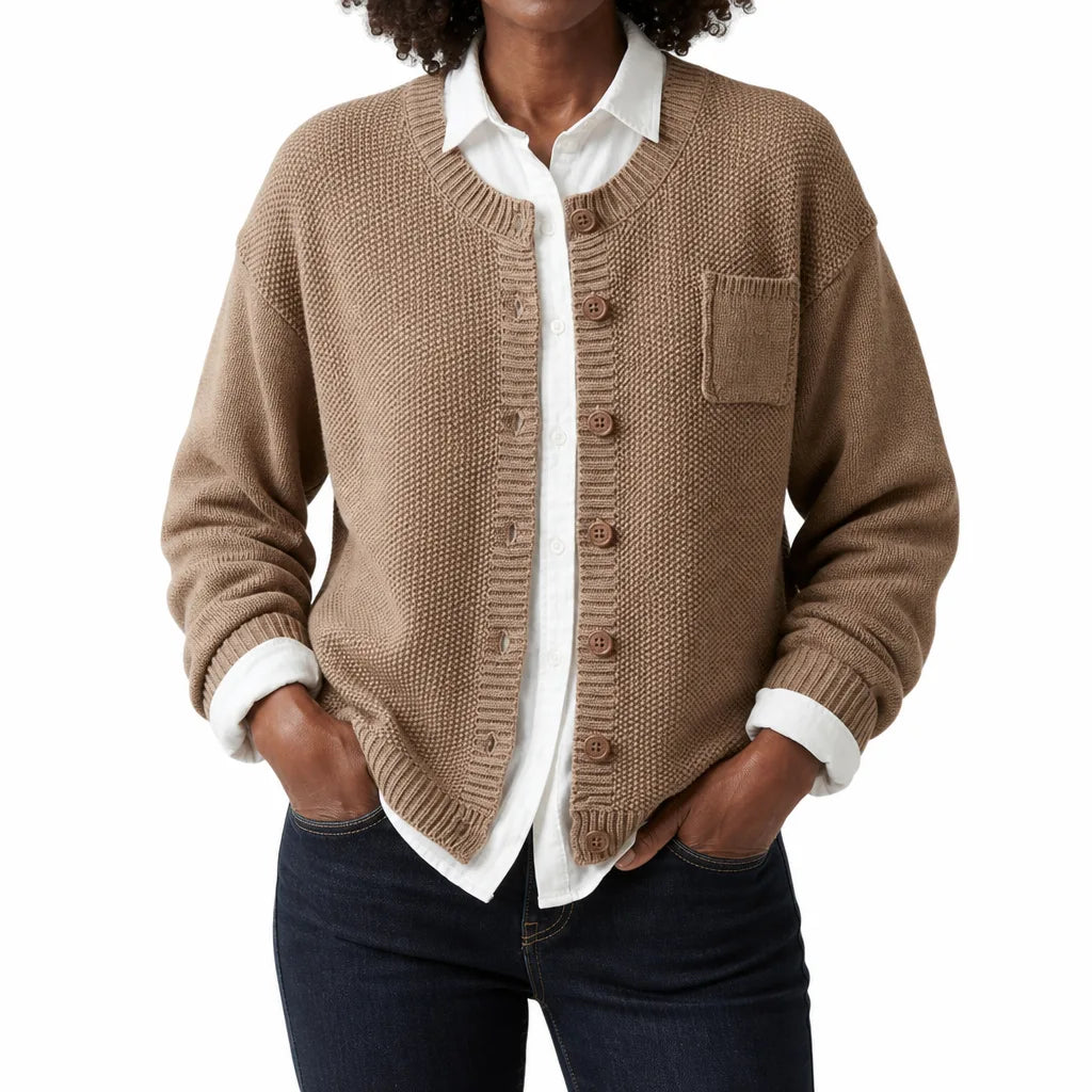 Rosalind | Women's Cropped Cotton Cardigan with Ribbed Trim