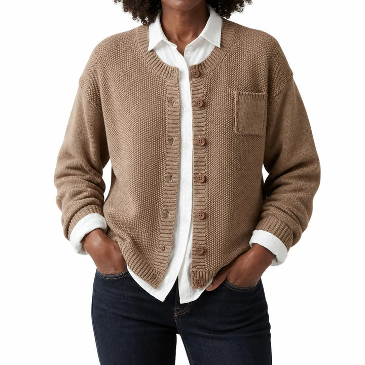 Rosalind | Women's Cropped Cotton Cardigan with Ribbed Trim