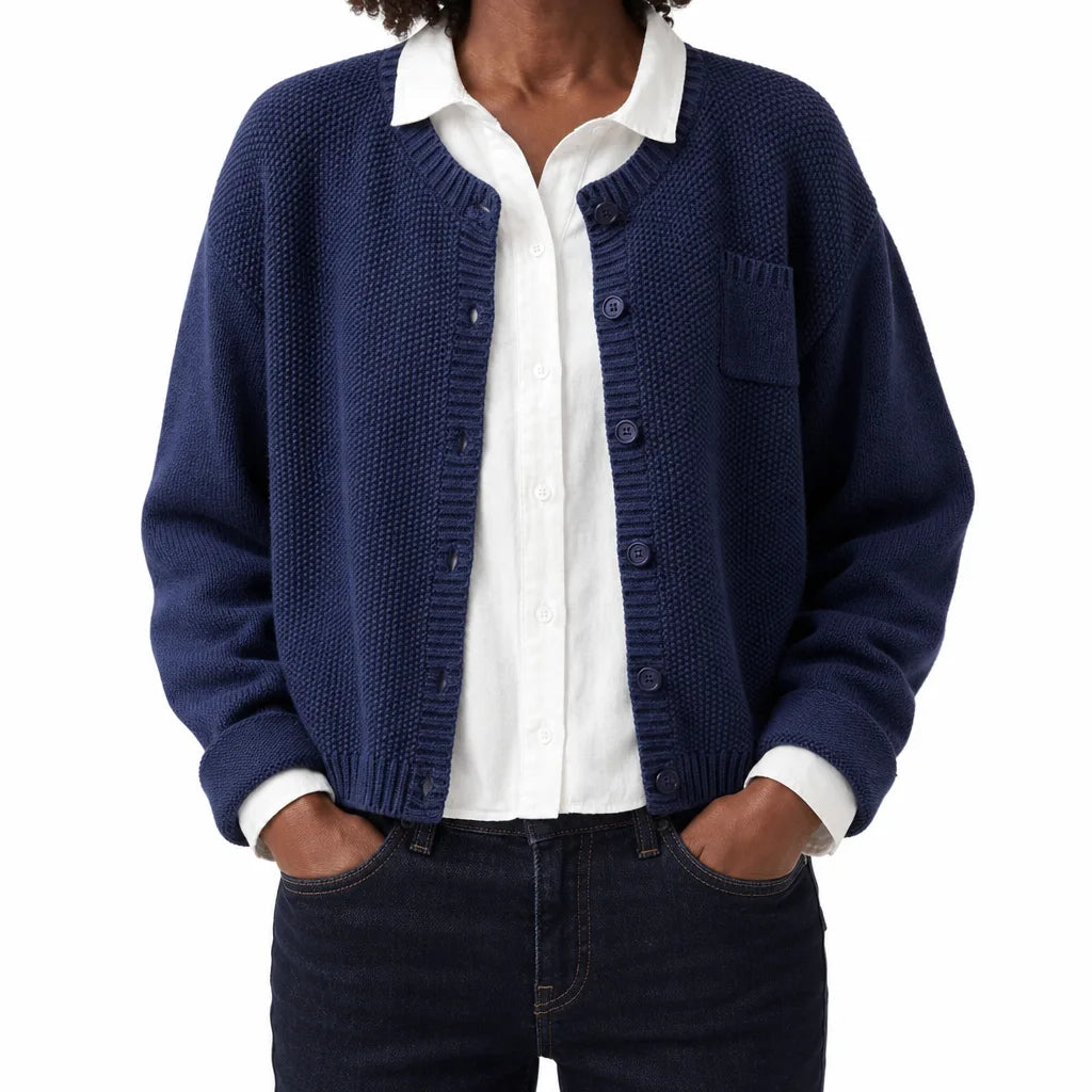 Rosalind | Women's Cropped Cotton Cardigan with Ribbed Trim