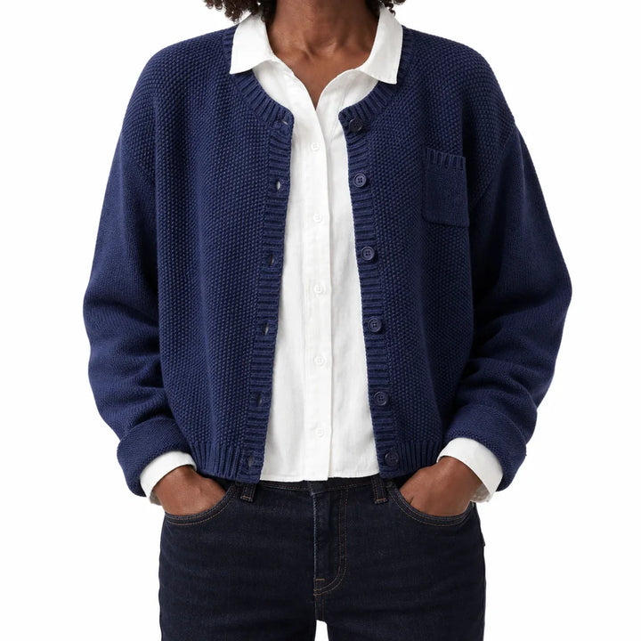 Rosalind | Women's Cropped Cotton Cardigan with Ribbed Trim