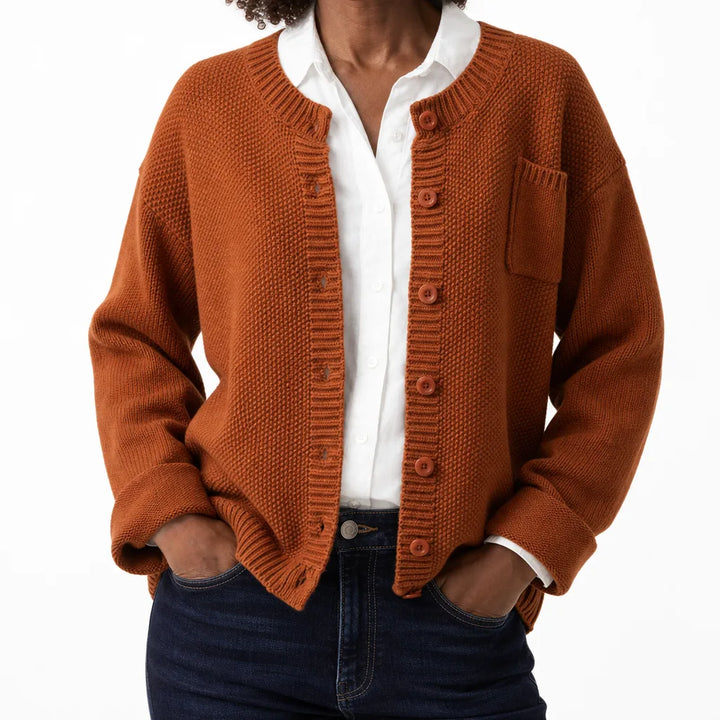 Rosalind | Women's Cropped Cotton Cardigan with Ribbed Trim