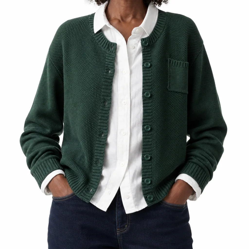 Rosalind | Women's Cropped Cotton Cardigan with Ribbed Trim