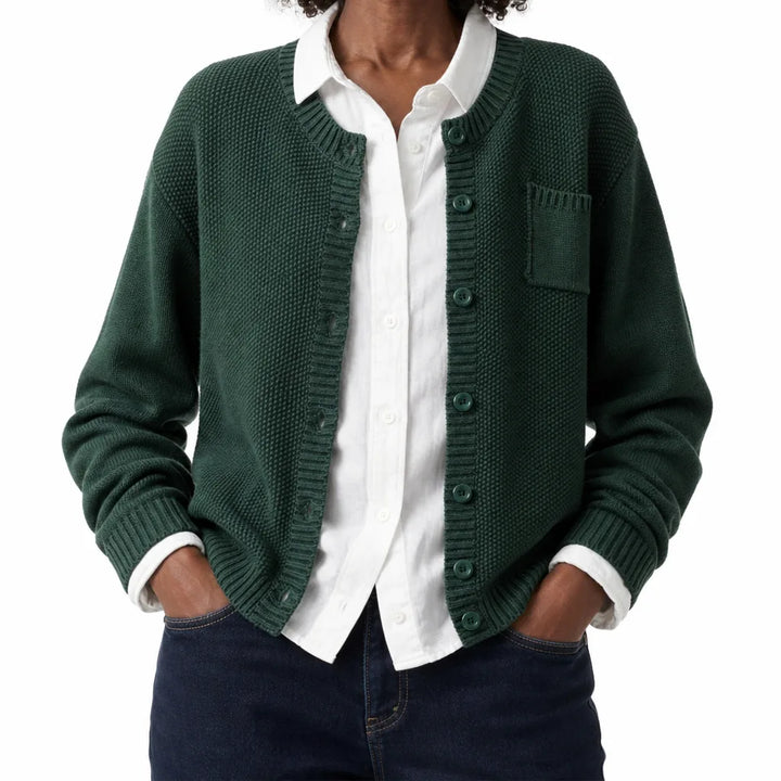 Rosalind | Women's Cropped Cotton Cardigan with Ribbed Trim